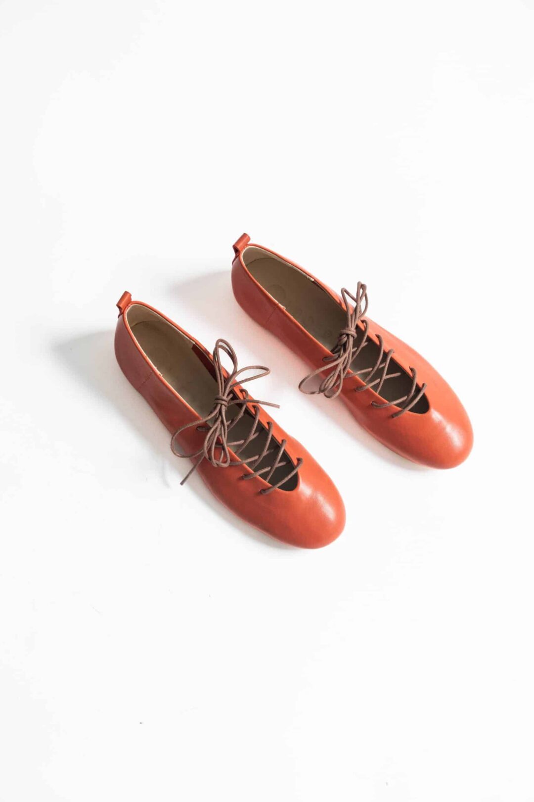 Women's Coral Leather Knotted Ankle Ballerinas
