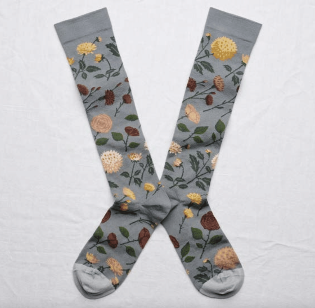 CALCETINES FLORES GRIS MADE IN FRANCE