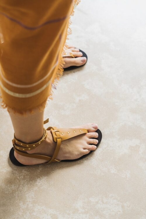 Mustard Straps and Studs Sandals