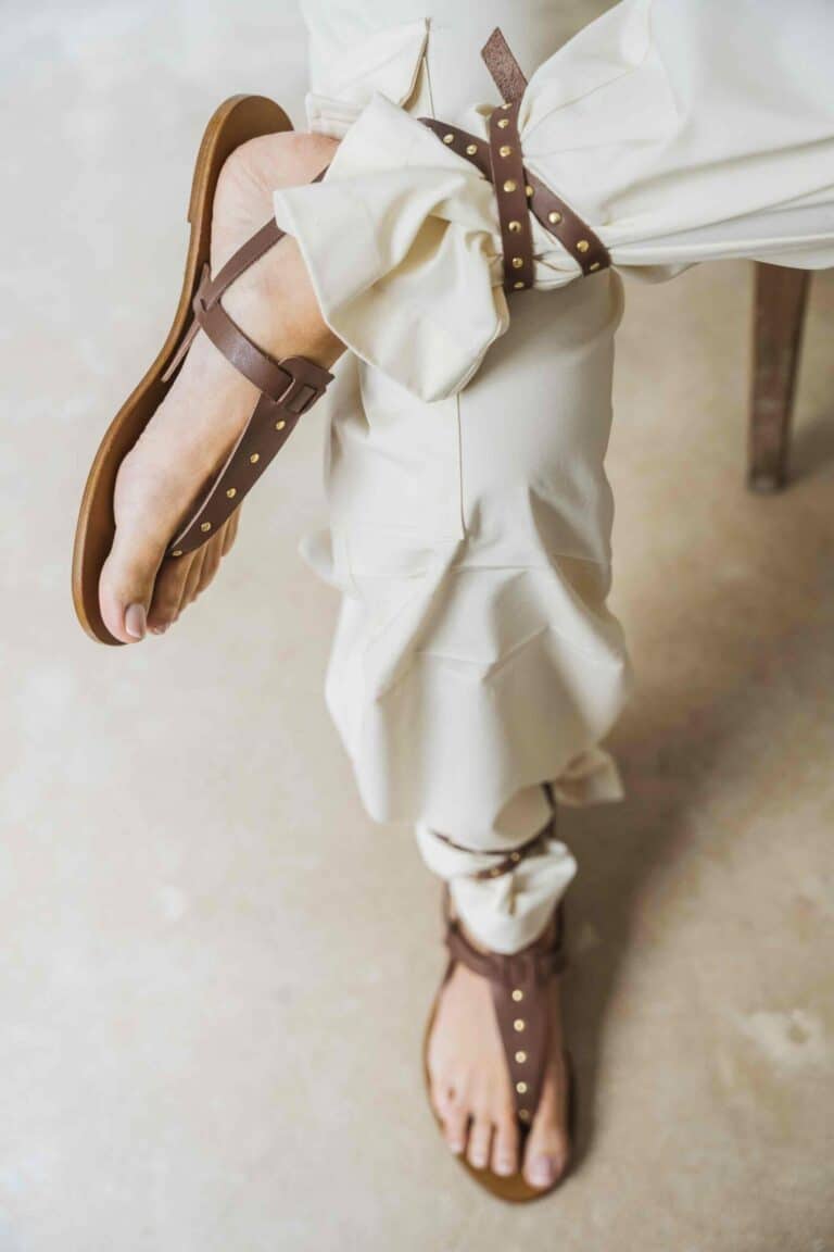 Greek strap sandal with brown studs2