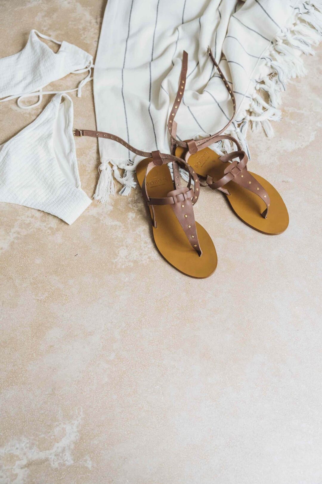 Greek strap sandal with brown studs3