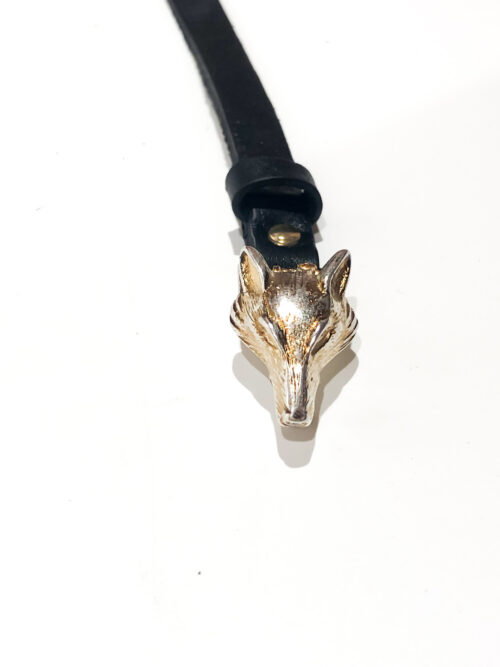 Black leather bracelet golden wolf