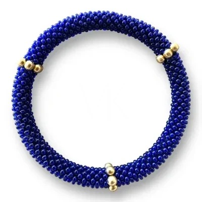 Pulsera Mujer Bolitas Cristal Azul y dorado