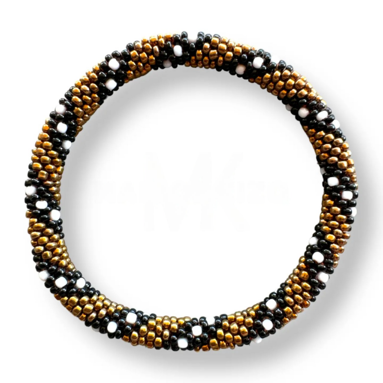 PULSERA NEPALI BLANCA, NEGRA Y DORADA MUJER