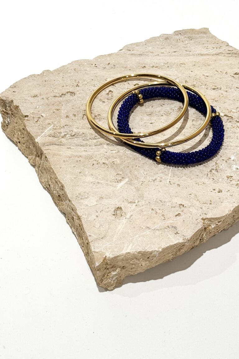 Pulsera Mujer Bolitas Cristal Azul y dorado