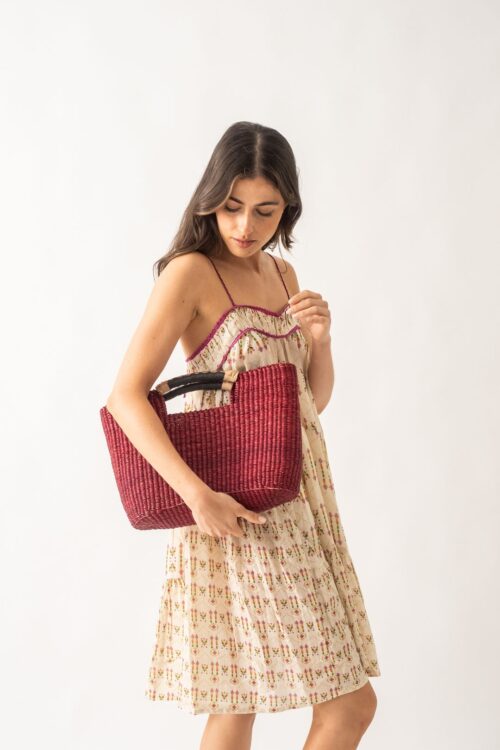 Bolso Mano Paja Mujer Fresa