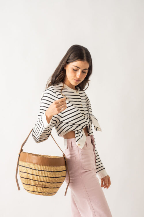 Bolso paja rayas finas azul