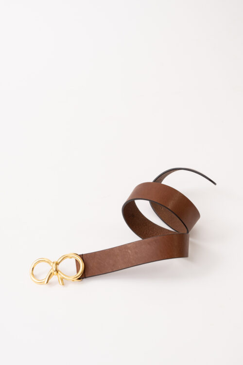 Cinturón Marron Chocolate Hebilla Lazo dorada