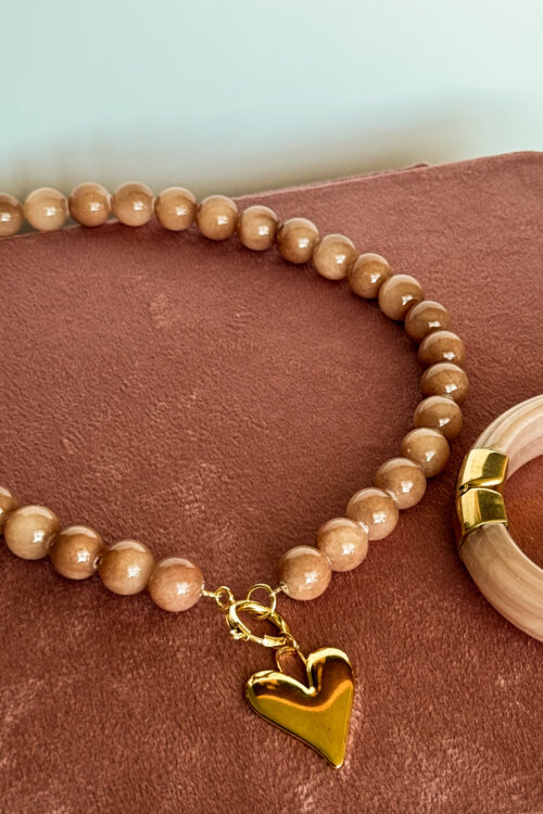 Collar Piedra Marrón Corazón dorado