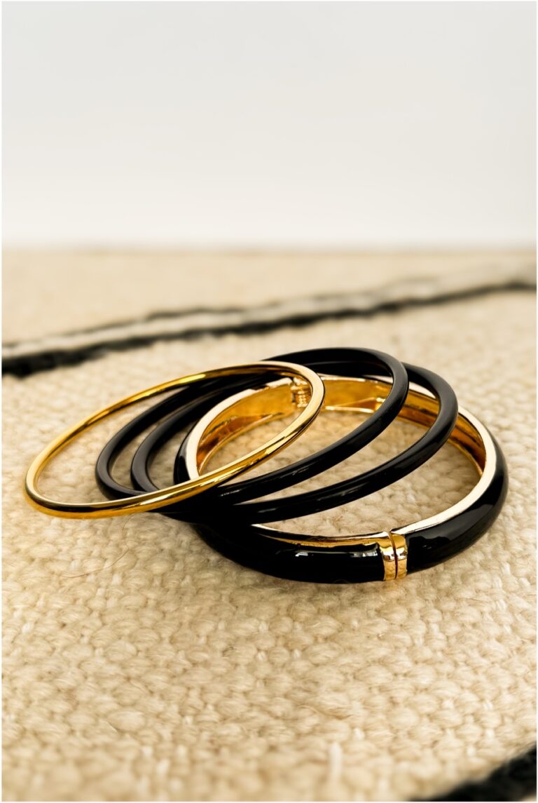 Conjunto Pulseras Esmalte Cuerno y oro Tonos negros