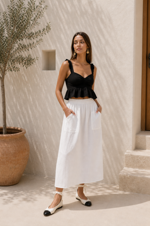 White skirt with pockets for women