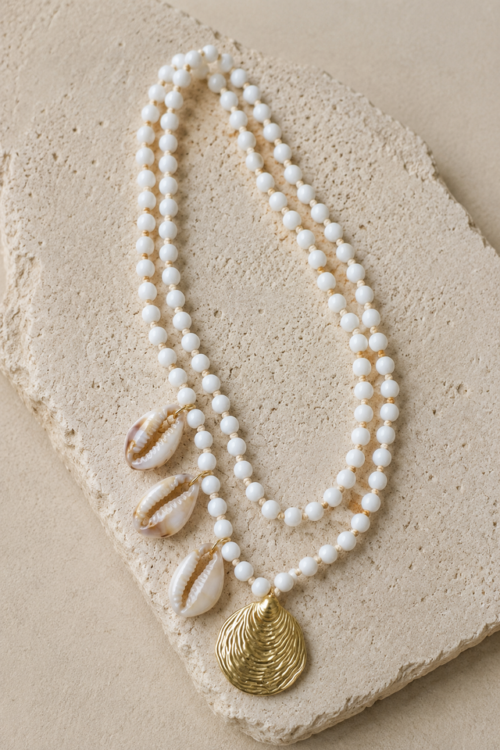 Collar Cristal Blanco  Concha Dorada charms