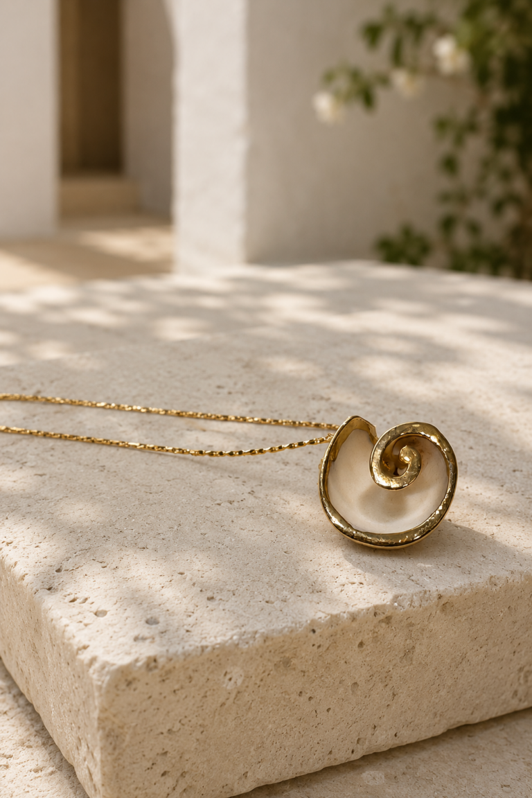 Collar Caracola Blanca Borde Dorado2