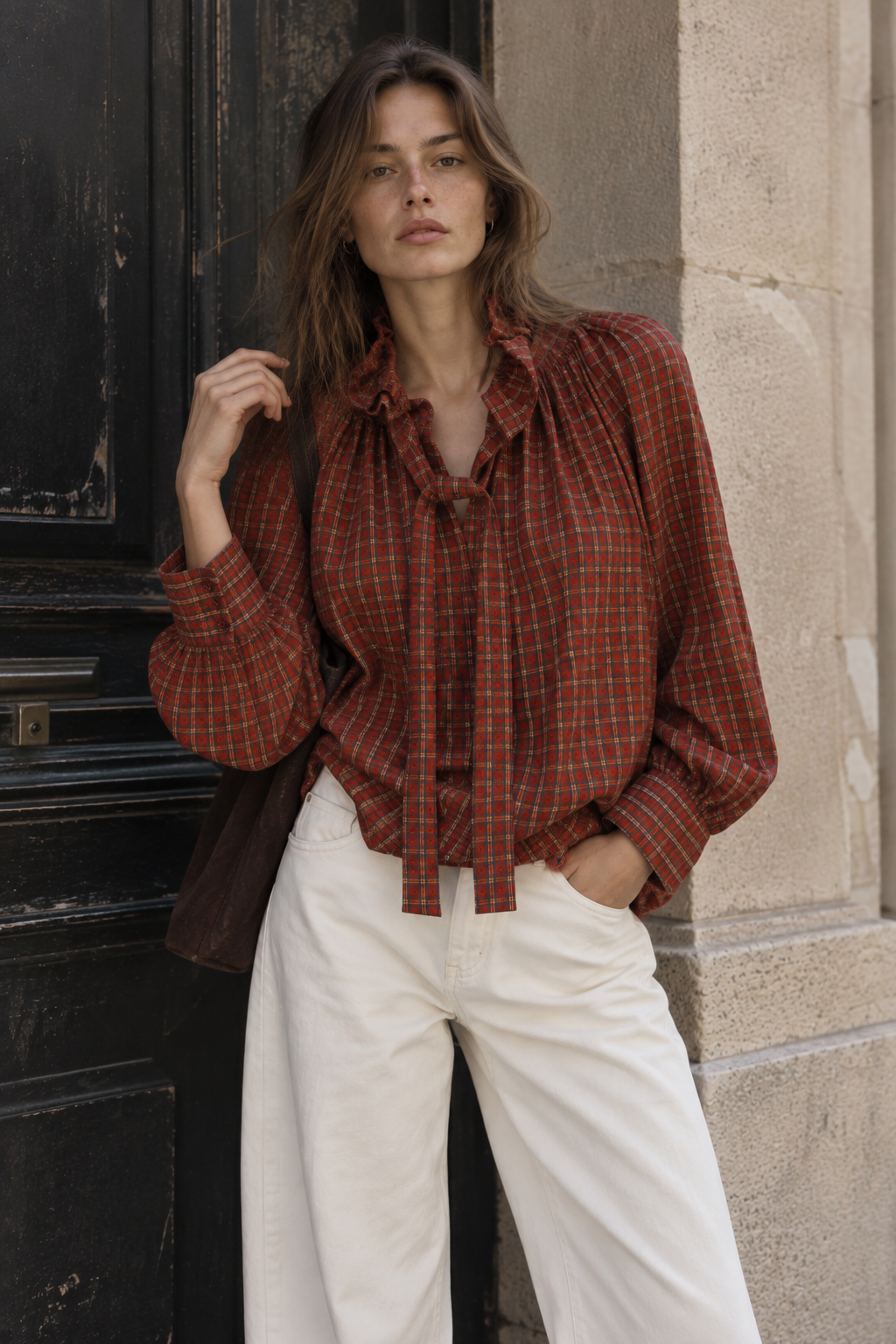 BLUSA CUADROS TONOS ROJOS