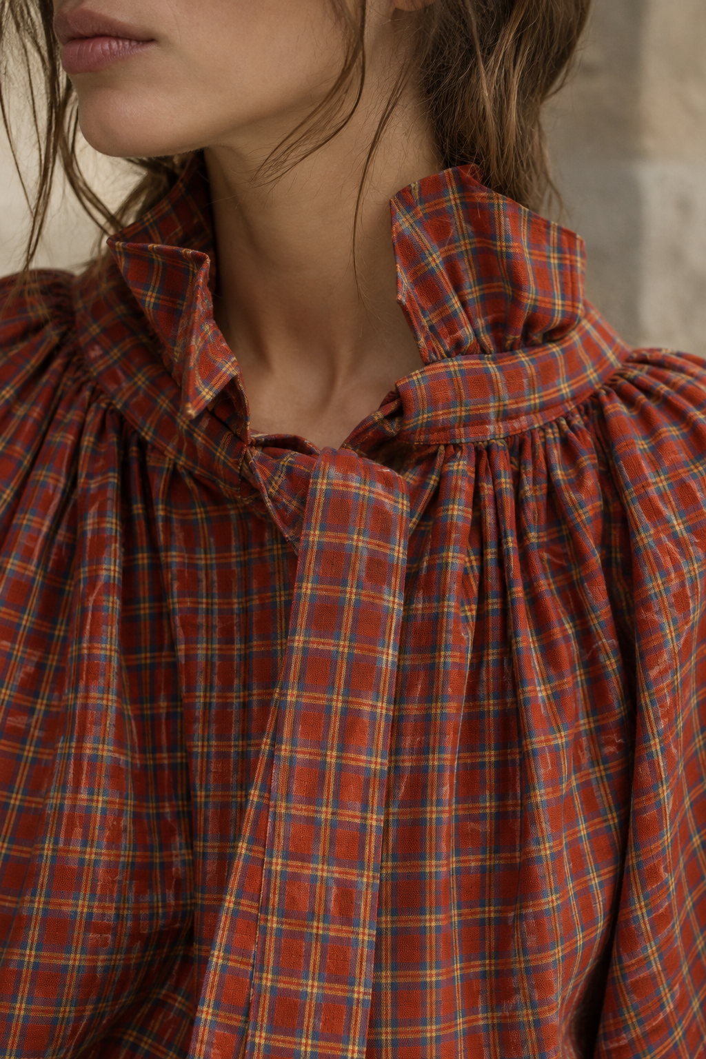 BLUSA CUADROS TONOS ROJOS - Imagen 2