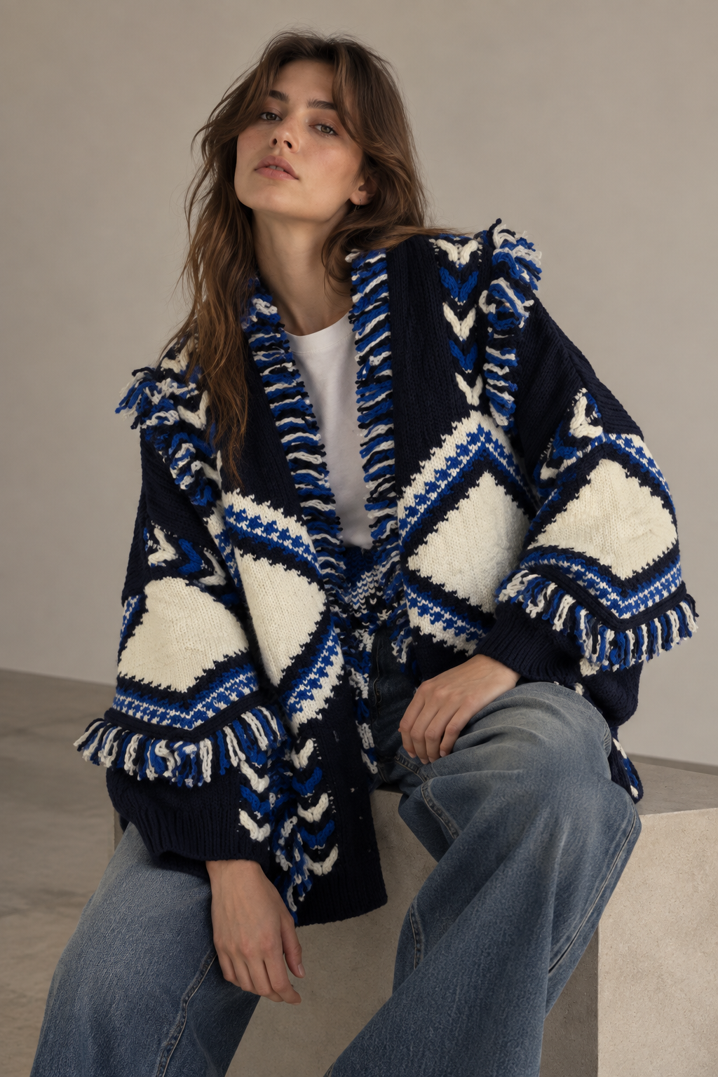 CHAQUETA NAVAJO TONOS AZULES